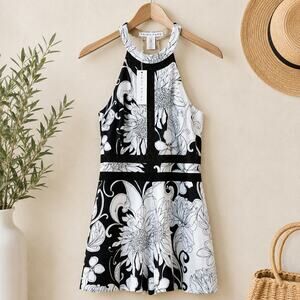 Trina Turk Tarina Floral Halter Romper Black White Size 0 NWT Resort Tropical